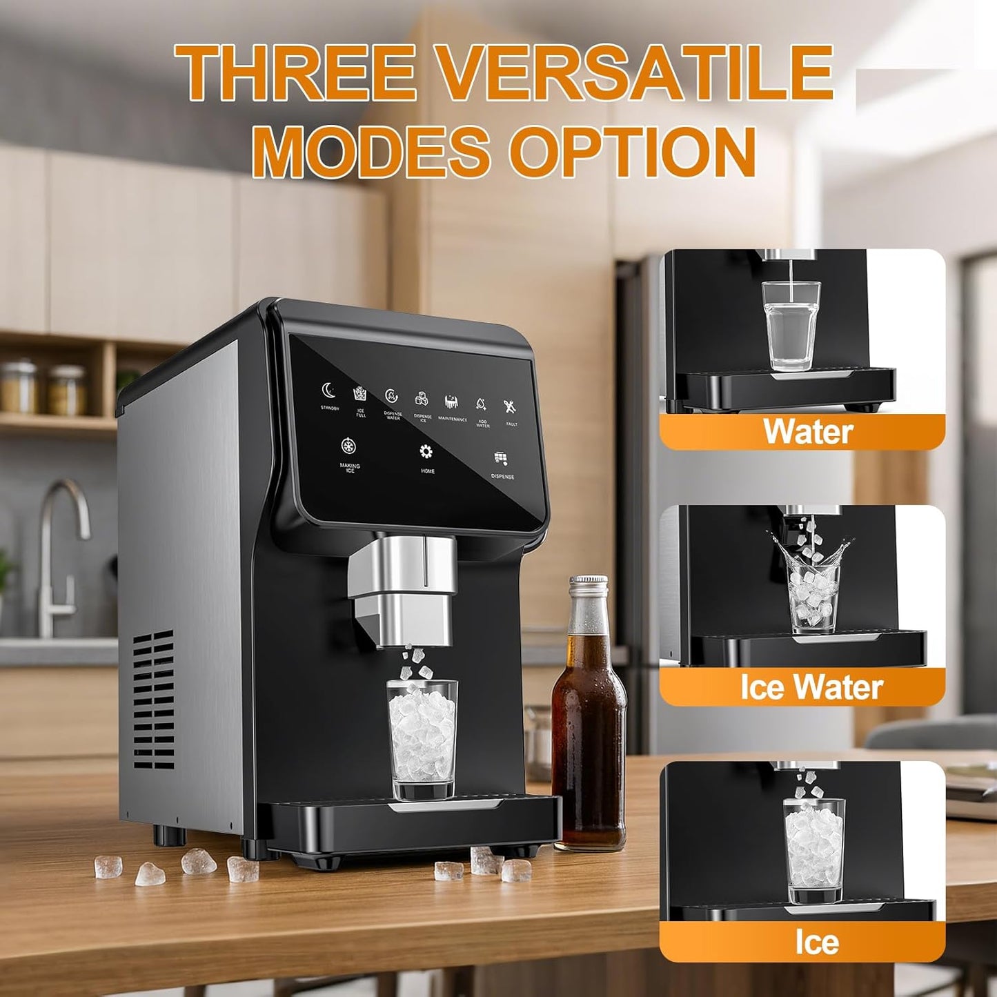 Undercounter Nugget Ice Maker with Water Dispenser – 50 lbs/Day, 5 lbs Bin, Soft Chewable Ice Machine, Self-Cleaning Stainless Steel Ice Maker for Home, Kitchen, Bar, Office