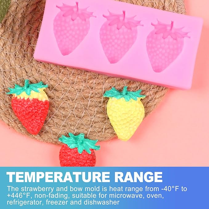 CoguZed 4 Pcs Strawberry and Bow Silicone Molds, Fruit and Leaf Fondant Mold for Chocolate, Candy Making, Cake Decorating and Clay Crafting