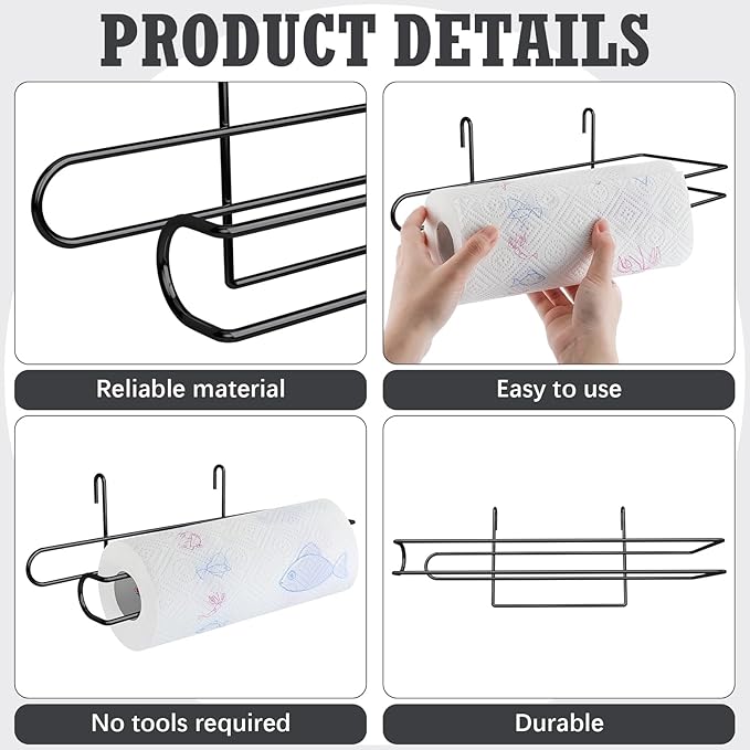 CroBlissful Paper Towel Holder for Wire Shelving 5'' D x 12'' W x 4.5'' H Hanging Paper Towel Holder Wire Shelf Accessories for Camp Dorm Laundry Room Stove Kitchen (Black)