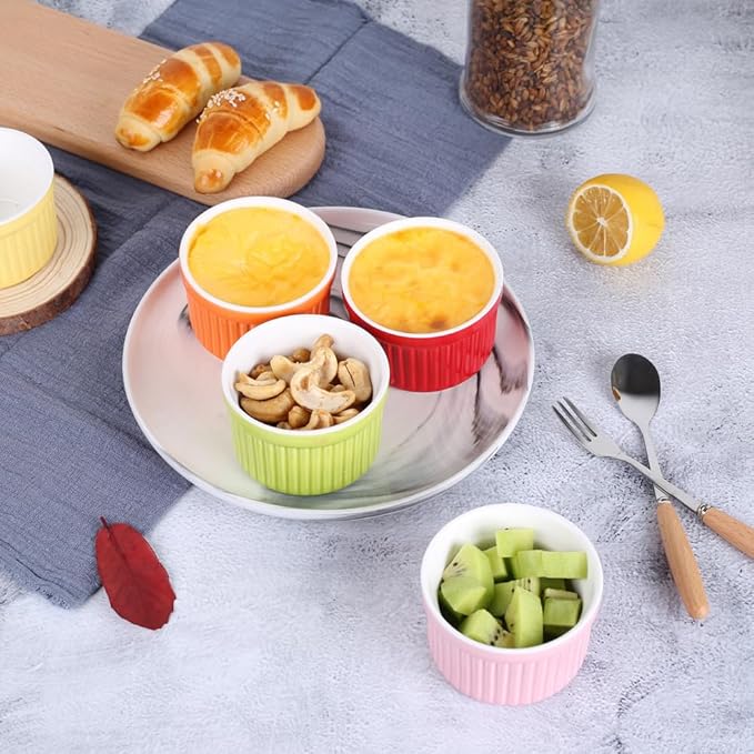 Ramekins 4oz,Creme Brulee Ramekins and Souffle Dishes,Porcelain Oven Safe Baking Bowls,Pudding Cups,Dipping bowl,Set of 6,Pink.