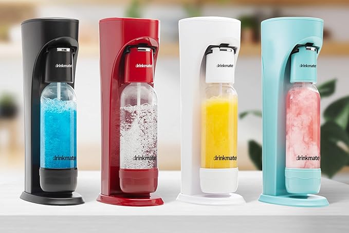 Drinkmate Sparkling Water and Soda Maker, Carbonates Any Drink, Bubble Up Bundle - Includes Two 60L CO2 Cylinders, One Carbonation Bottle, and Fizz Infuser - Arctic Blue