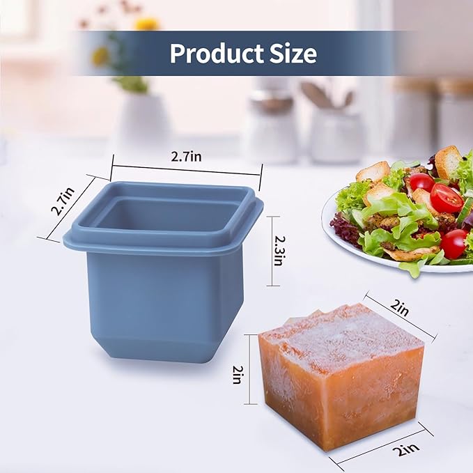 1/2 Cup Silicone Freezer Tray With Lid - Silicone Freezer Molds 8-Pack For meal prep & freezing of various sauces and other dishes, makes 8 perfect 1/2 cup portions cubes (Blue 8 Pack)