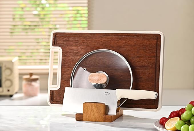 Fox Run Acacia Wood Cutting Board Holder, 3 Slot Cutting Board Organizer