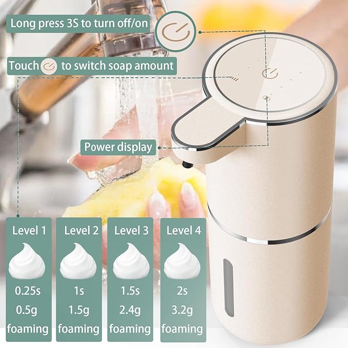 Automatic Soap Dispenser – Touchless Foaming Soap Dispenser 400ml USB Rechargeable Dispenser Electric Wall Mounted 4levels Adjustable Foam Soap Dispenser Pump for Bathroom Kitchen(Gold)