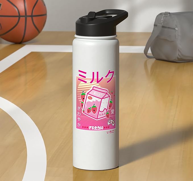 Strawberry Milk Carton Kawaii Pink Aesthetic Otaku Japanese Stainless Steel Insulated Water Bottle