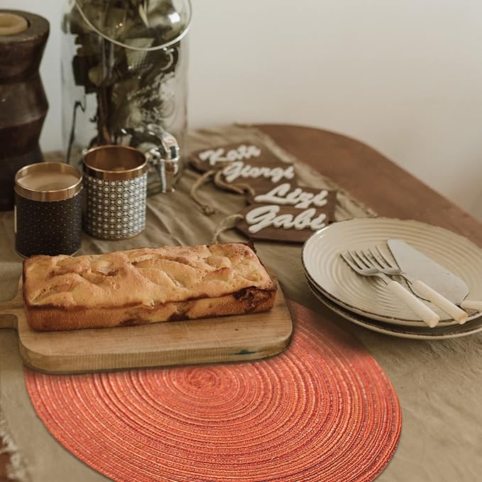 FunWheat Round Braided Placemats Set of 6 Place mats for Dining Tables Woven Heat Resistant Table Mats 15 inch for Fall(Orange)