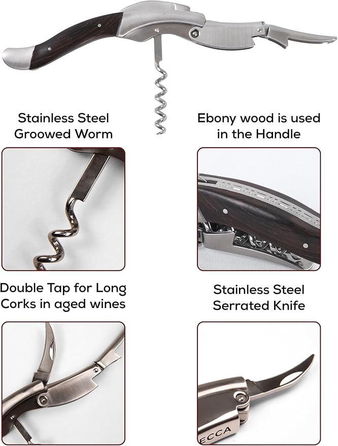 Semecca® Wine Opener – Professional Waiter’s Corkscrew, Double Hinged Wine Key, Wine Bottle Opener with Wooden Gift Box, Gift for Wine Lovers
