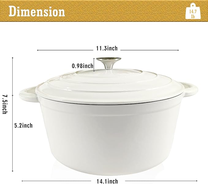 6 Quart Enameled Cast Iron Dutch Oven with Lid, Heavy-Duty And Non-Stick Cookware Pot for Braising, Stews, Roasting, Bread Baking - Oven & Stovetop Safe