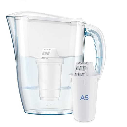 AQUAPHOR Water Filter Jug Smile, Space-Saving, Lightweight Fridge Door fit 2.9L Capacity 1 X A5 350L Filter Included Reduces Limescale Chlorine & Microplastics, White.