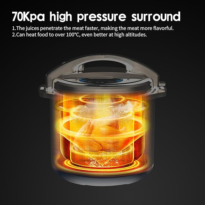 12L/12.8Qt Commercial Electric Pressure Cooker, Digital Control, 304 Stainless steel Inner Pot, Serve for 15-25 people, 1400W/120V with US PLUG, suitable to small restaurant, Canteen, Hotel