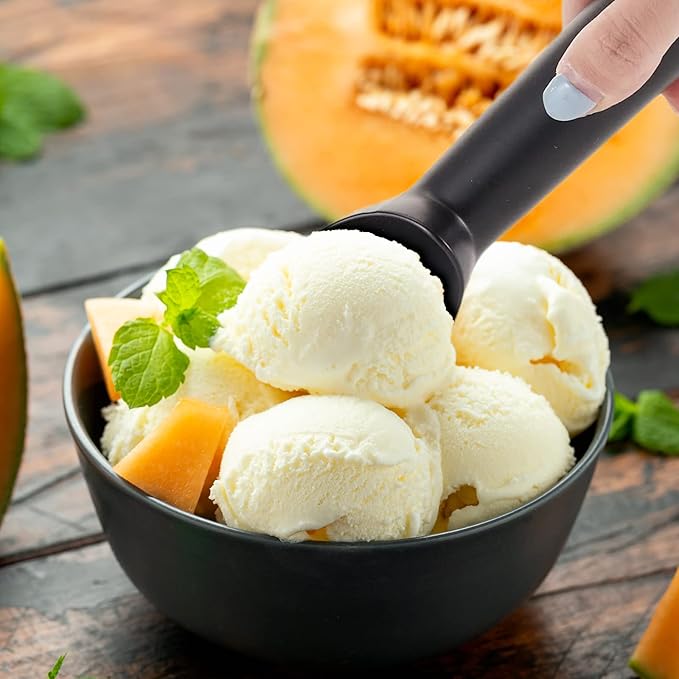 Gejoy 12 Pcs Ice Cream Scoops Bulk, 7 Inch Nonstick Anti Freeze Ice Cream Scooper Aluminum Design Dessert Spoon for Gelatos Frozen Yogurt Fruit Sundaes Sorbet Almond Cookie Dough(Black and Silver)