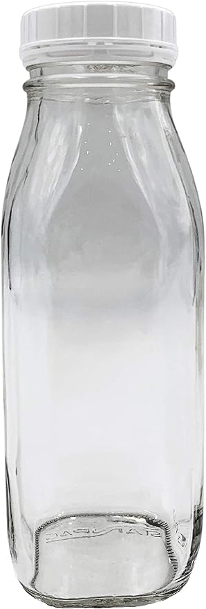 The Dairy Shoppe Glass Milk Bottle, Heavy Glass with Extra Lid, Creamery Style (1, Threaded Pint)