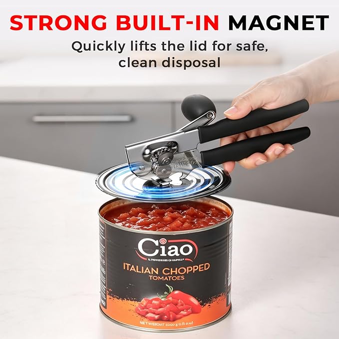 MARSWELL Heavy Duty Can Opener for Large Cans, Extra-Long Handles & Oversized Knob for Easy Cranking, Commercial Manual Hand Crank Opener Opens Big #10 Cans Smoothly, Strong All-Steel Construction