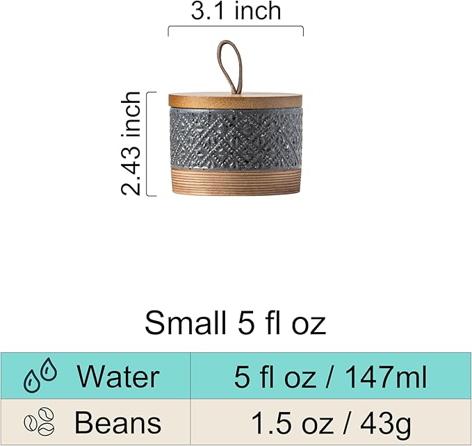 Miamolo Small Ceramic Jar with Lid, Coffee Container Kitchen Food Storage Jars for Sugar Tea Bag, Stackable Decorative Spice Jars for Countertop Coffee Bar Accessories- Gray & 5 fl.oz