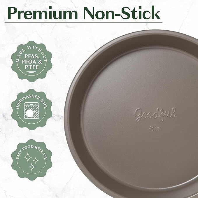 Goodful All-In-One Nonstick Bakeware Set, Stackable and Space Saving Design includes Round and Square Pans, Muffin Pans, Cookie Sheet and Roaster, Dishwasher Safe, 8-Piece, Blue Mist