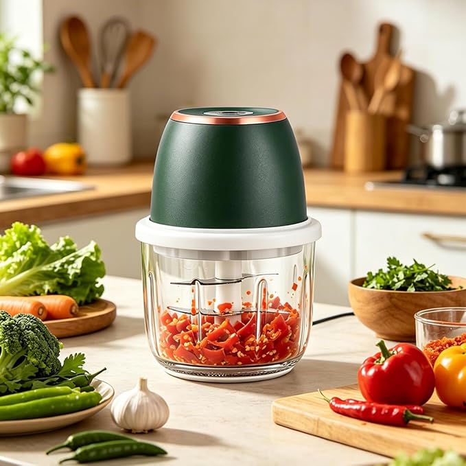 Electric Garlic Chopper, 2026 Upgraded Mini Food Processor 350ml, Cordless USB Rechargeable Food Chopper with 6 Stainless Steel Blades & Thickened Glass for Garlic Ginger Nuts Meat (350ml-White)
