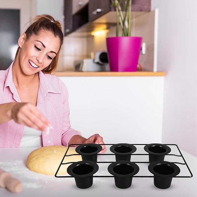 Thickened Carbon Steel Nonstick Muffin Pan 6-cup Deep Cupcake Baking Tray Oven Popover Pan for Home Baking, Black Coated Muffin Tin,