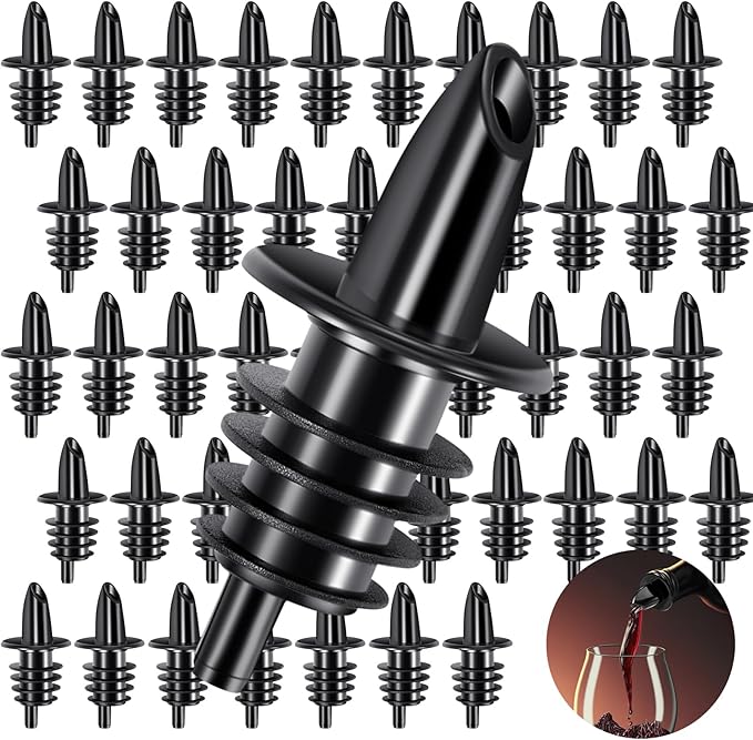 Maxcheck 200 Pcs Pour Spouts for Liquor Bottles, Plastic Pour Spout Bottle Pourers Free Flow Pourers for Alcohol Bars Coffee Shops Pubs Clubs Restaurants Shop Diner (Black)
