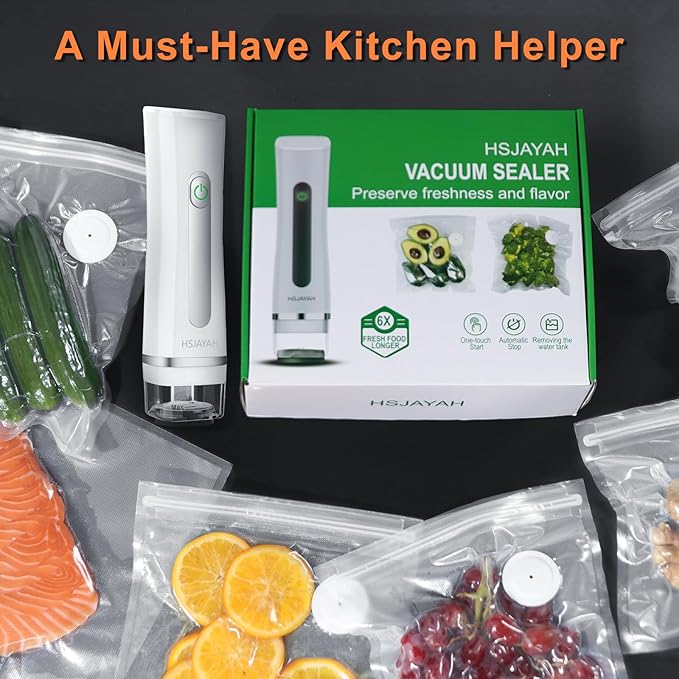 Vacuum Sealer with 10 Bags, Handheld Sealer with Visible Water Tank, Portable for 6X Freshness, Sous Vide & Kitchen Storage