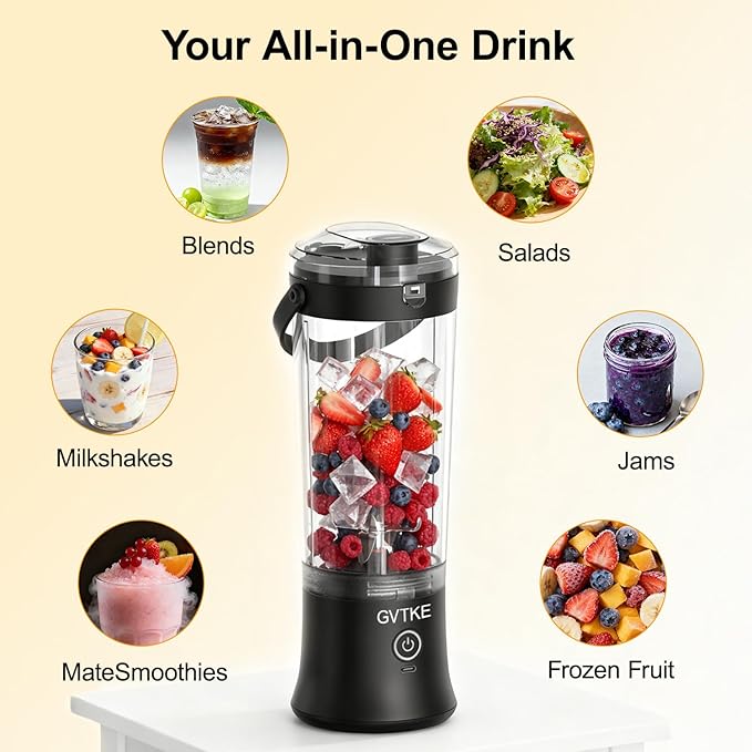 Portable Blender Dual Mode 18000RPM 20Oz Blending Cup Ice Crushing Smoothie Frozen Fruit Mini Home Gym Travel(Black)