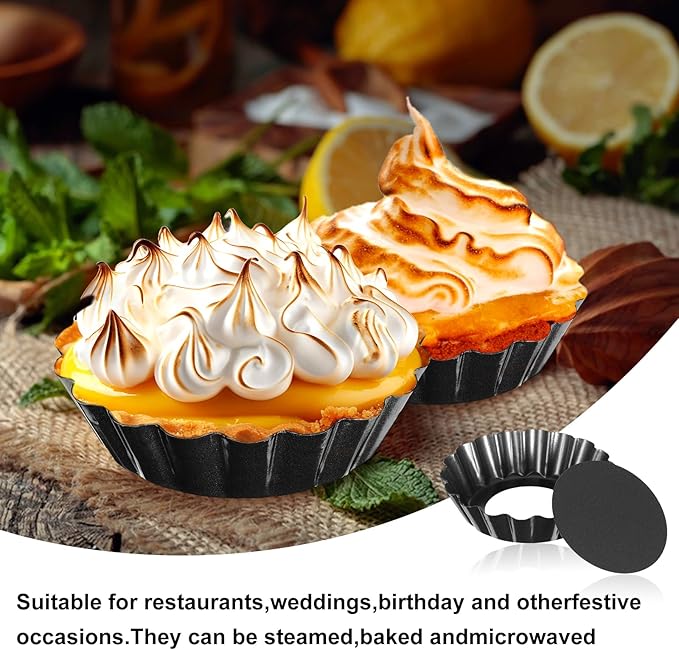 20 Packs Mini Tart Pans Removable Bottom 3 Inch Tart Pan Round Fluted Nonstick Quiche Pie Pan Loose Bottom for Tartlets Dessert Baking