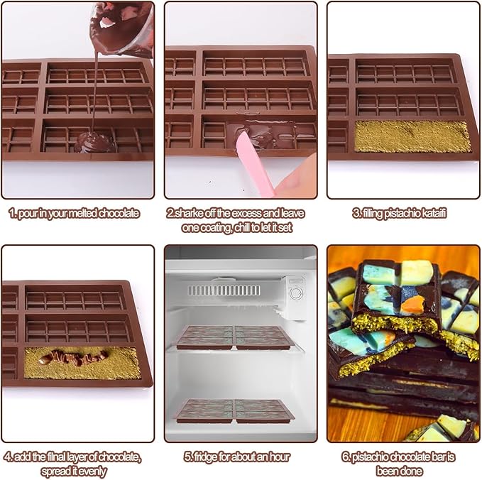 Chocolate Bar Mold, Non-Stick Chocolate Molds, Food Grade Silicone Deep Mold for Dubai Pistachio, Candy, Snacks
