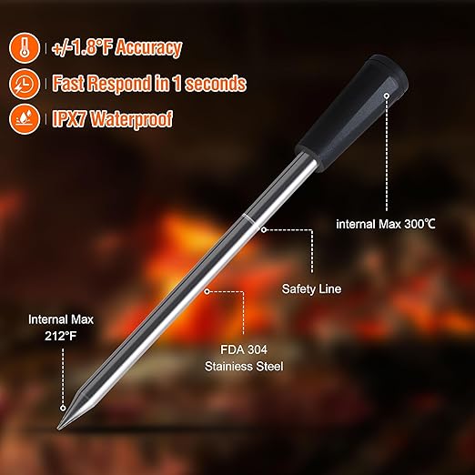 Wireless Smart Meat Thermometer: Bluetooth, Long Range, Measures Internal & Ambient Temp for BBQ, Grill, Kitchen, and Smoker. iOS & Android Compatible.