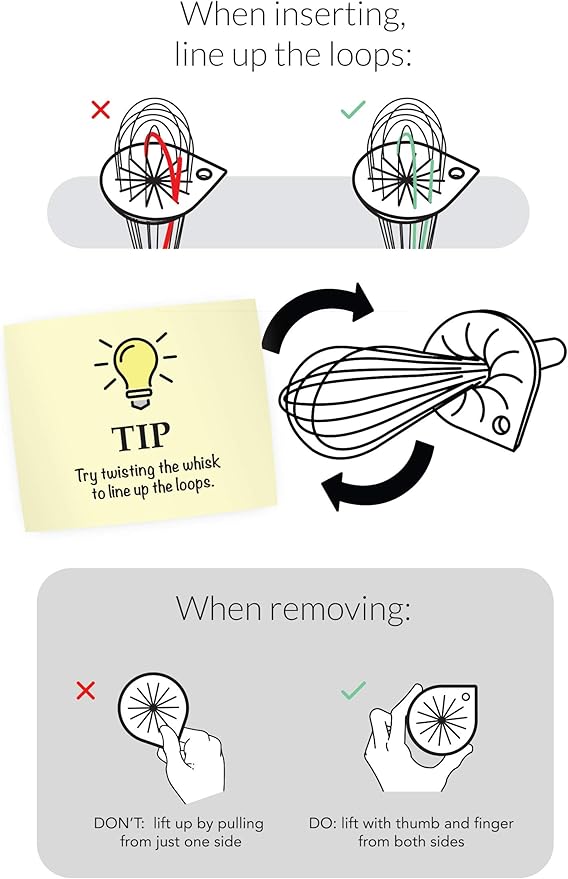 Whisk Wiper - Wipe a Whisk Easily - Multipurpose Kitchen Tool Made In USA - Includes 11" Stainless-Steel Whisk - Cool Baking Gadget, A Great Gift For Men & Women (2pc Whisk Wiper Set, Clear)