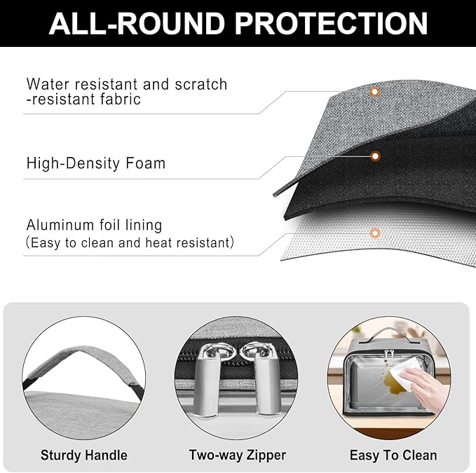 Toaster Cover 2 Slice with Aluminum Foil Lining and Base Compatible with Cuisinart/BELLA/Black and Decker,Cover only,Grey