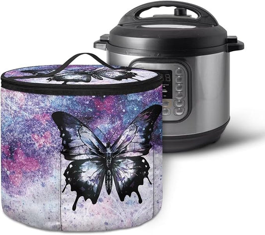 Purple Butterfly Electric Pressure Cooker Insulation Bag Smooth Flat Surface Pressure Cooker Storage Bag with Handle and Pockets