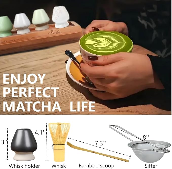 Matcha Whisk Holder Matcha Chasen Whisk Stand Ceramic Holder fit for Traditional Japanese Tea Ceremony Starter Matcha Tools Matcha Bowl (Black Matcha Bowl)