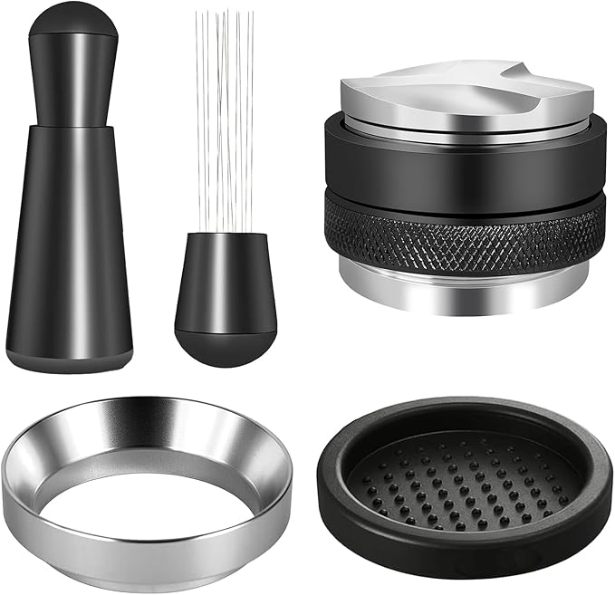 53mm Espresso Accessories Kit, 2-in-1 Distributor & Tamper, Tamper Mat, WDT Tool & Magnetic Dosing Funnel, Compatible with Delonghi & All 53mm Espresso Machines/Portafilters