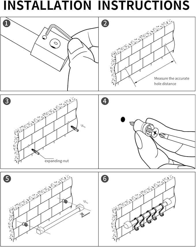 MIAOHUI Kitchen Rail with Hooks, Pan and Pot Hangers for Kitchen Wall Mount, Kitchen Utensil Rack with Removable S Hook, Aluminum (17.3inch_Black_5Hooks)
