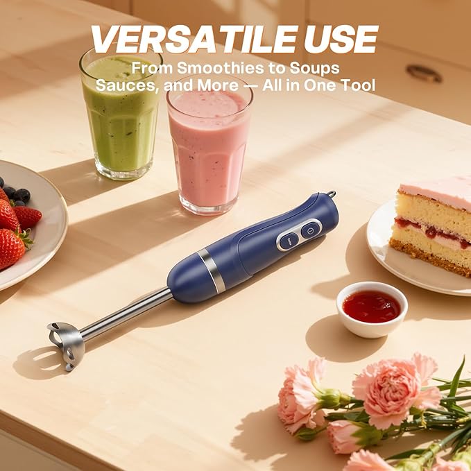 Turelar Immersion Blender Handheld, Corded Electric Blenders Portable Stick Mixer with 2 Mixing Speed and Stainless Steel Blades Emulsifier for Effortless Blending Soup, Smoothies, Puree or Baby Food