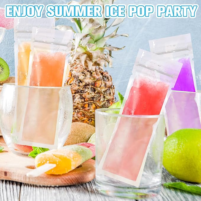 Hoolerry 600 Pcs Disposable Ice Mold Bags with 1 Silicone Funnel Freezer Tubes with Zip Seals Candy Ice Mold Yogurt Tubes Pouch for Snack Juice Fruit Smoothies Party Favor (2 x 5.1 Inch)