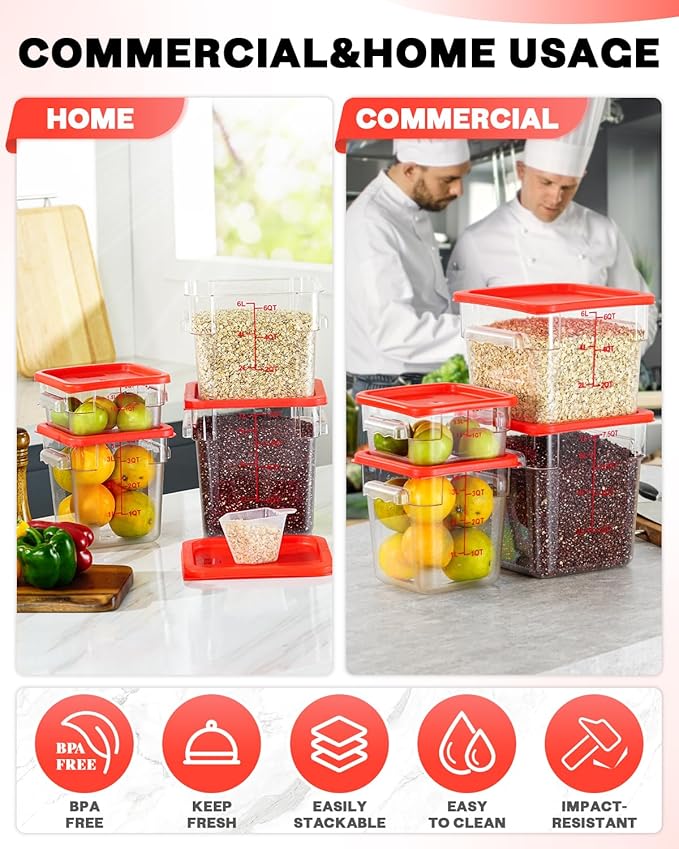 6QT Clear Food Storage Containers: 6 PCS[Food Grade][Hot&Cold Resistant] NSF Food Storage Containers with Lids for Home Restaurant Kitchen Storage Pizza Proof Dough, BPA Free