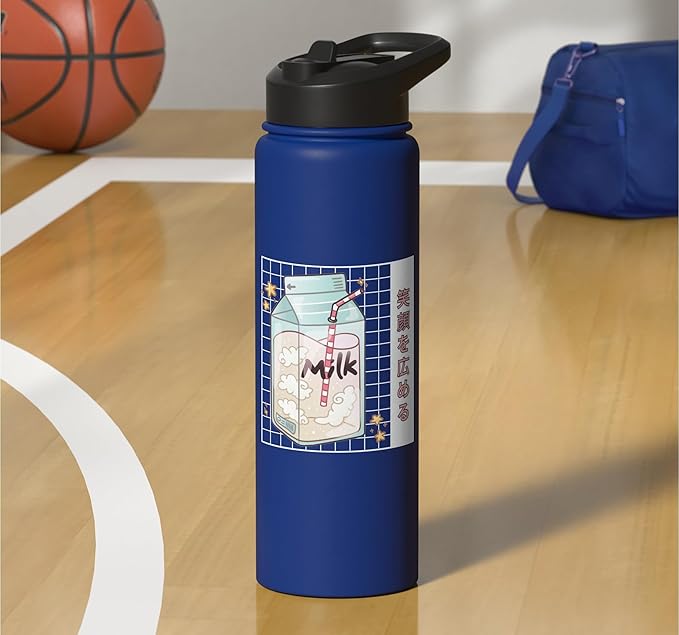 Japanese Kawaii Strawberry Milk Carton Vaporwave Grid Stainless Steel Insulated Water Bottle