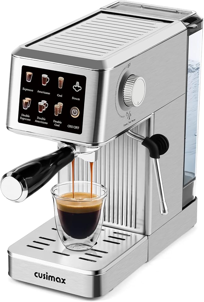 CUSIMAX Espresso Machine 20Bar Compact Coffee Machine with Powerful Steam Wand for Latte & Cappuccino, Stainless Steel Espresso Maker with 34oz Remevable Water Tank