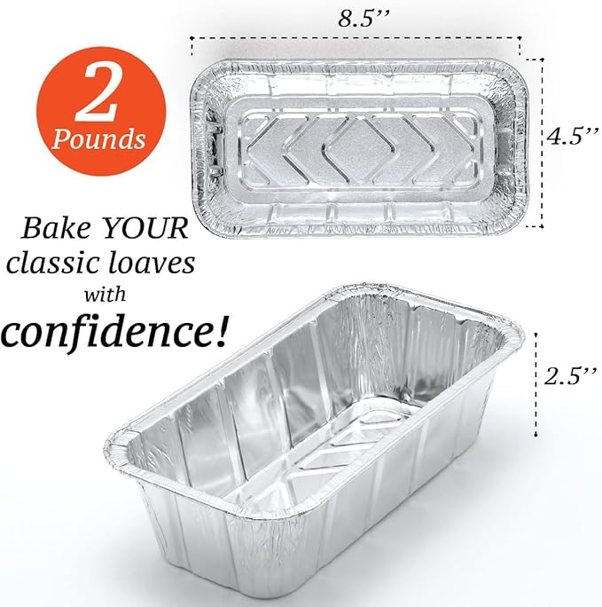 (65 Pack) 2Lb Foil Bread Pans for Baking, Disposable Bread Pans - Perfect for Baking Banana Bread, Cakes & Meatloaf - 2 Pound Aluminum Pans for Food Serving - 8.5" X 4.5" X 2.5"