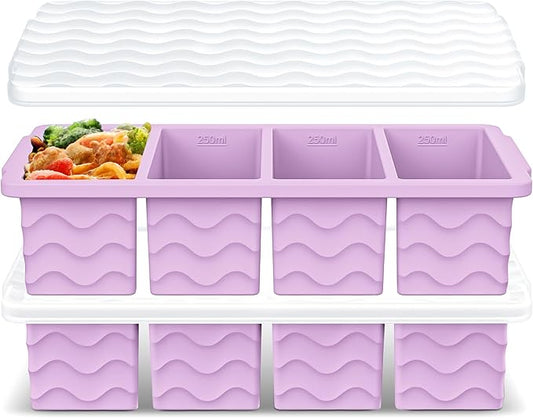 Doasuwish Silicone Freezer Tray for Soup with Lid – 1-Cup Soup Container Cube Style Ice Cube Trays for Freezer, Meal Prep & Food Storage, Freeze 250mL/125mL Portions – 2 Pack