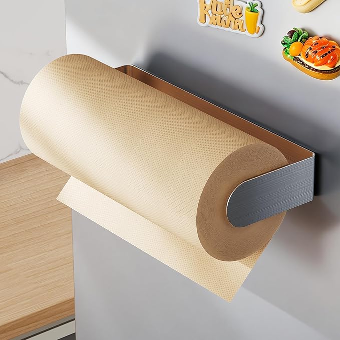 ZUNTO Magnetic Paper Towel Holder for Refrigerator – Strong Magnet Kitchen Paper Towel Rack for Grill, RV & Pantry – Sleek Silver Design