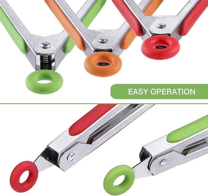 MSY BIGSUNNY Kitchen Food Tongs - 7" Mini Silicone Serving Tongs - Set of 3 (Green)