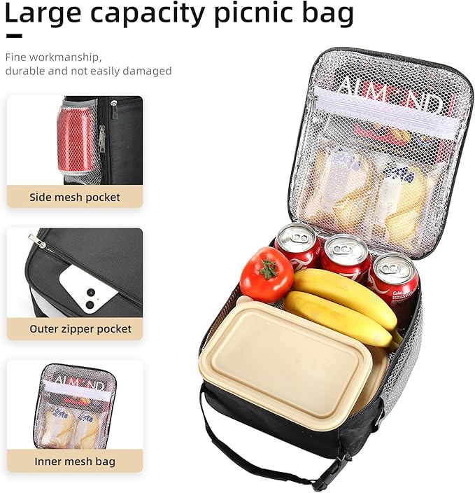 Lovoeo Lunch box Lunch bag for men women Insulated Lunchbox Lunch bags for Work Picnic Travel (Black)