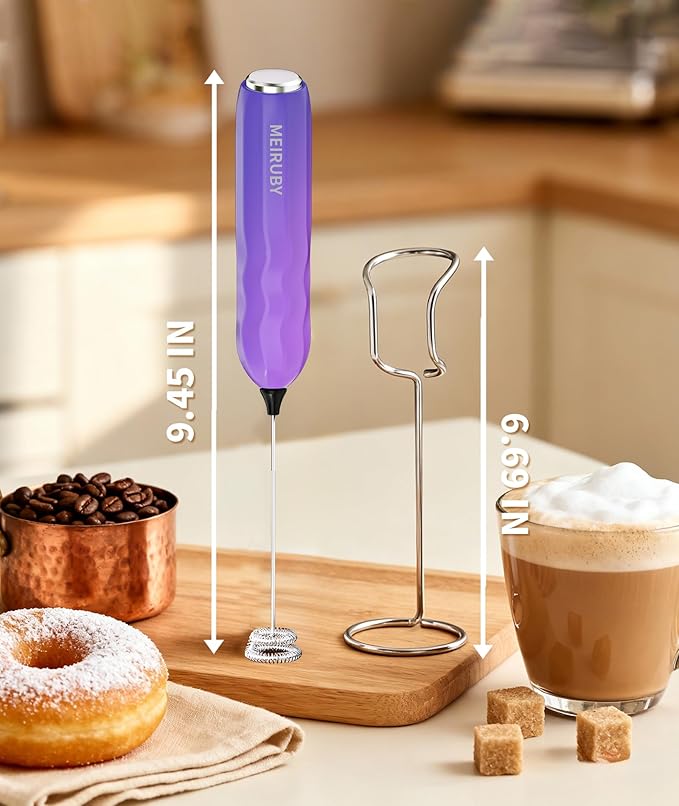 MEIRUBY 2-Pack Milk Frother Handheld with Stand, Valentines Day Gifts for Him and Her, Electric Coffee Frother, Coffee Lover Gift for Lattes, Cappuccino, Matcha & Hot Chocolate, Black/Colorful