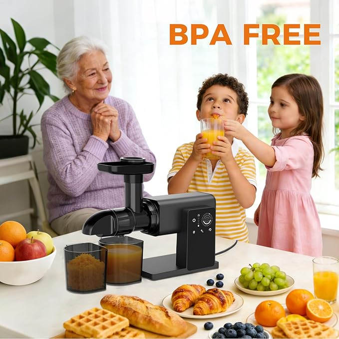 Juicer Machines, Cold Press Juicer Machine with LED Smart Touch Screen, 2 Modes for Fruit and Vegetable, High Yield Slow Juicers Extractor with Reverse Function, Easy to Clean, Black