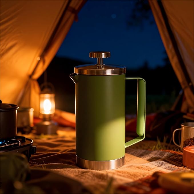 Stainless Steel French Press Coffee Maker 21OZ, 600ml Coffee Press Tea Press for Personal, Office, Travel,Camping (Green, 1-3 Cups)