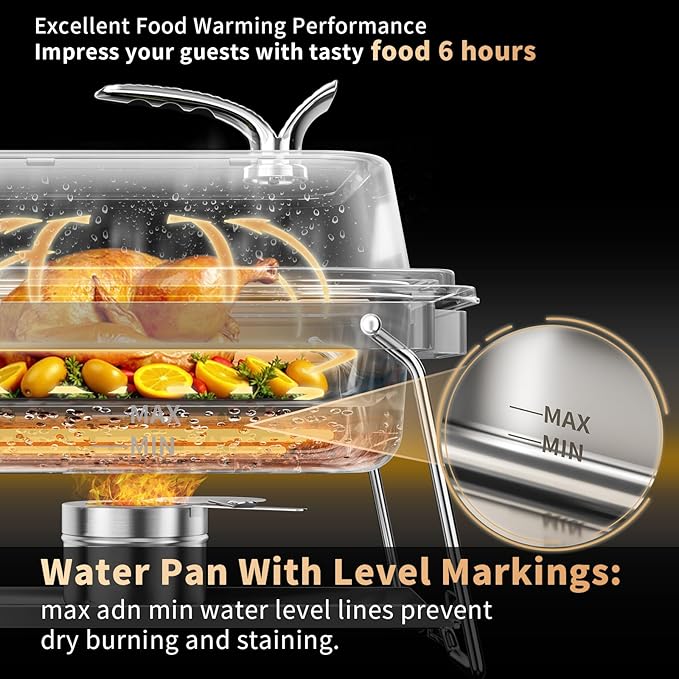 KScocina Chafing Dishes for Buffet, 4 Pack 5QT Square Stainless Steel Chafing Dish Set, Complete Buffet Warmer for Home Parties, Christmas & Catering Events (Orange)