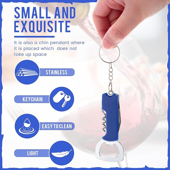 Ziliny 24 Pcs Bottle Opener Keychain Bulk Wine Bottle Beer Opener Keychain 3.27" Stainless Steel Corkscrew Waiter Corkscrew Wine Keyring Gifts for Christmas Bar Party Wedding Home (Blue)