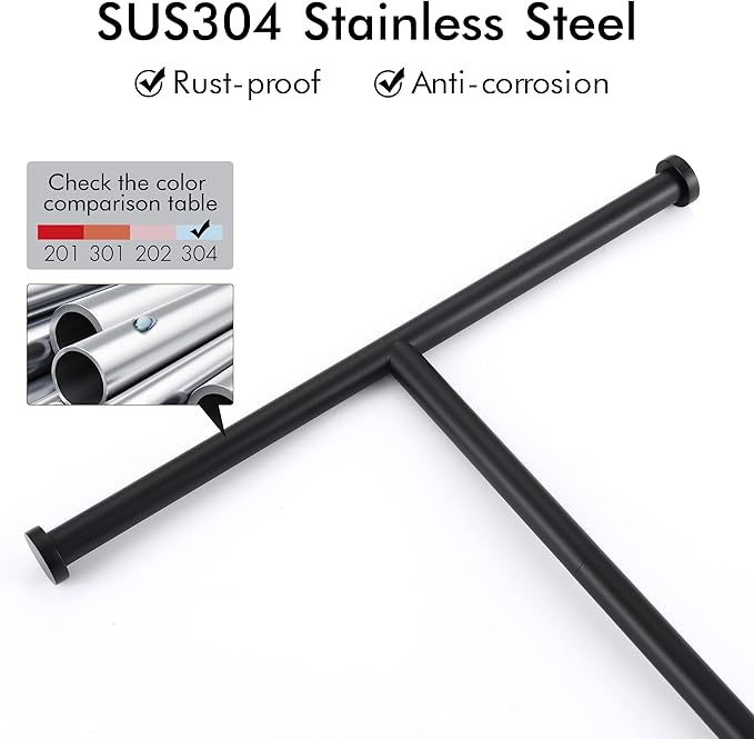 KES Black Towel Rack, Tall Hand Towel Stand 16.5" Fit Standard Hand Towels, T-Shape Standing Hand Holder Countertop Weighted Base, SUS304 Stainless Steel Matte Black, BTH208S14B-BK
