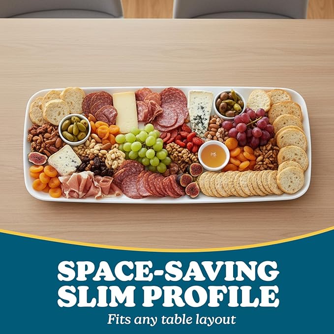 Rectangle White Serving Tray (2-Pack) - 17.5" Disposable Serving Platter for Appetizer, Fruits & Serving Dishes | Perfect Plastic Tray for Party Serveware